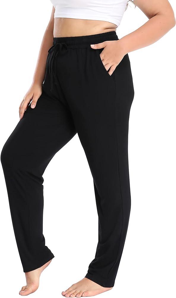 Women's Plus Size Comfy Lounge Pants Active Yoga Sweatpants Stretchy Jogger Workout Pants with Pockets Drawstring