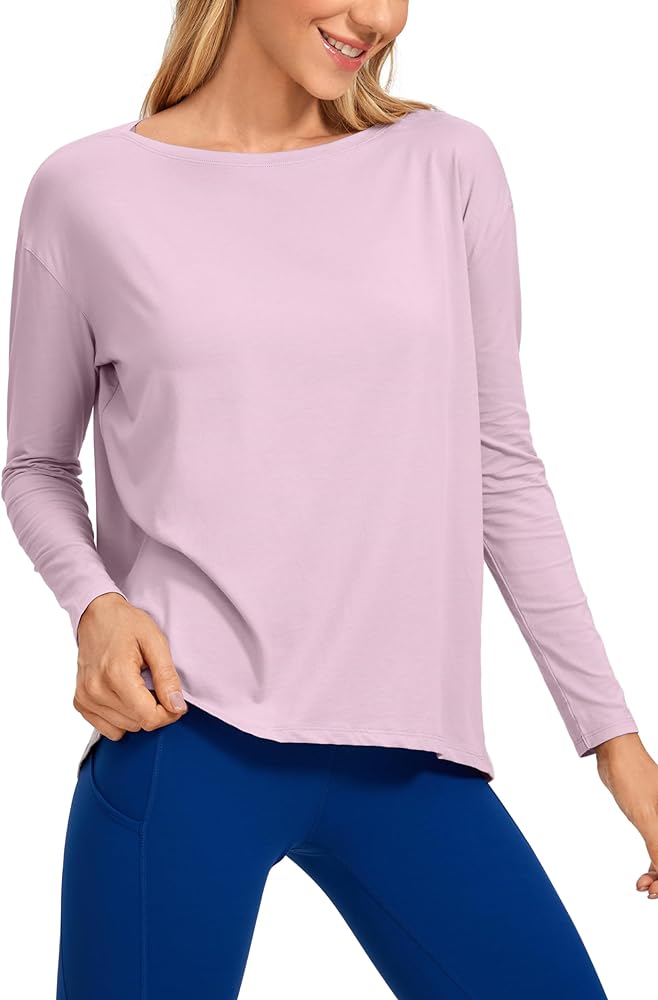 CRZ YOGA Long Sleeve Workout Shirts for Women Loose Fit-Pima Cotton Yoga Shirts Casual Fall Tops Shirts