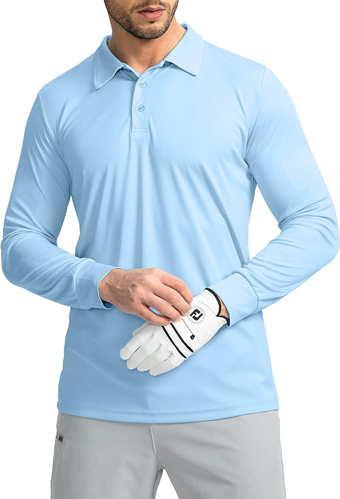 Men's Polo Shirt Long Sleeve Golf Shirts Lightweight UPF 50+ Sun Protection Cool Shirts for Men Work Fishing Outdoor