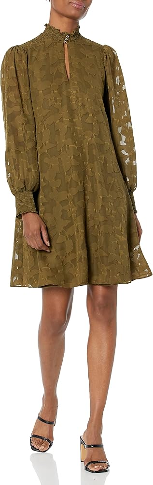 Tommy Hilfiger Women's Shift Chiffon Long Sleeve Mock Neck Dress