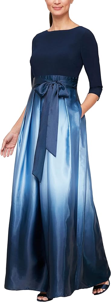 S.L. Fashions Women's Long Satin Ombre Party Dress with Pockets (Missy and Petite)