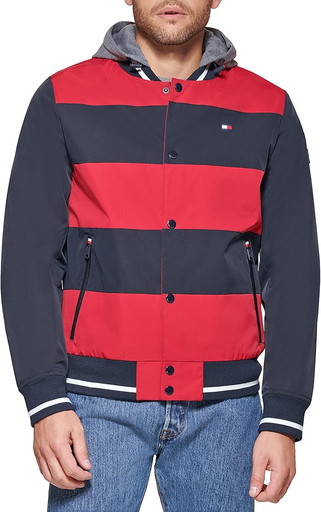 Tommy Hilfiger Men's Fashion Bomber With Attached Jersey Hood