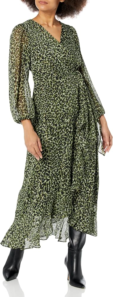 London Times Women's Chiffon Faux Wrap Ruffle Hem Maxi Dress Versatile Polished Feminine