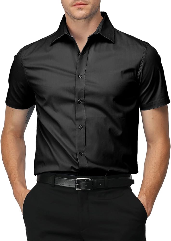 H2H Men's Slim Fit Short Sleeve Dress Shirts for Formal and Casual Business Fashion