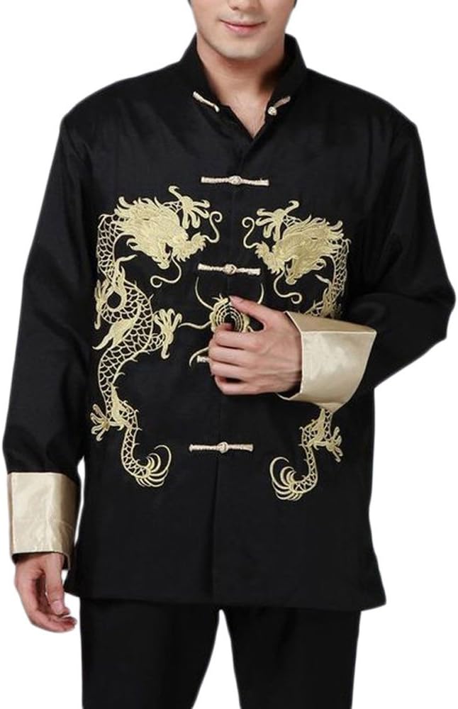 Mens Oriental Tai Chi Kung Fu Asian Chinese Top Jacket Coat (USA S - Tag says L, Black)