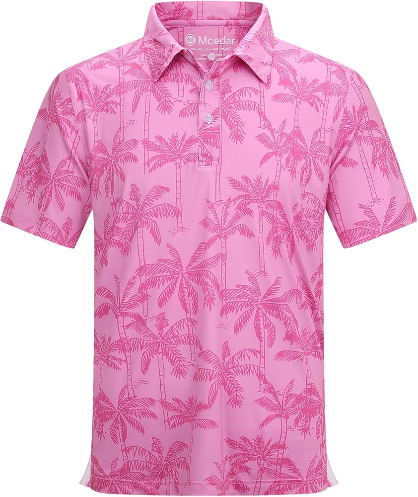 MCEDAR Mens Golf Polo Shirts Dry Fit Short Sleeve Performance Moisture Wicking Hawaiian Floral Print Casual Shirt S-3XL