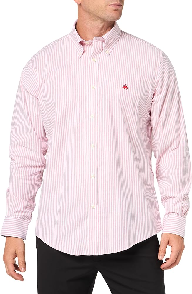 Brooks Brothers Men's Non-Iron Stretch Oxford Sport Shirt Long Sleeve Stripe