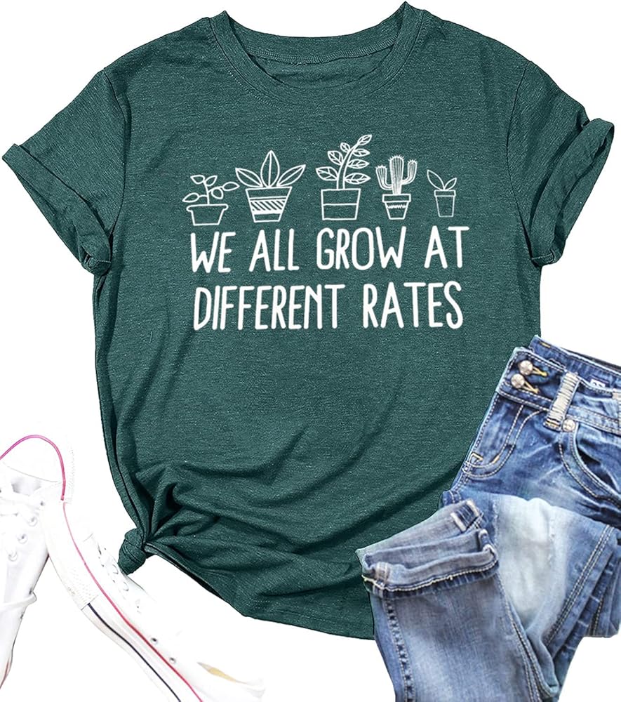 Women Teacher Shirt We All Grow at Different Rates Graphic Tees Preschool Special Education Teacher Top