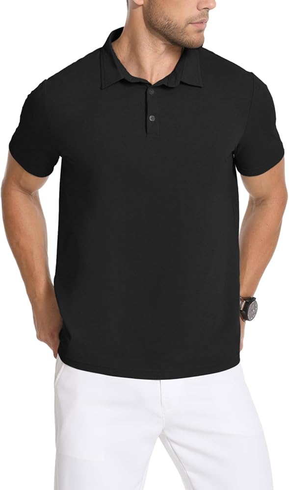 Mens Golf Shirt Ice Silk Elastic Quick Dry Short Sleeve POLO Shirt for Men Moisture Wicking