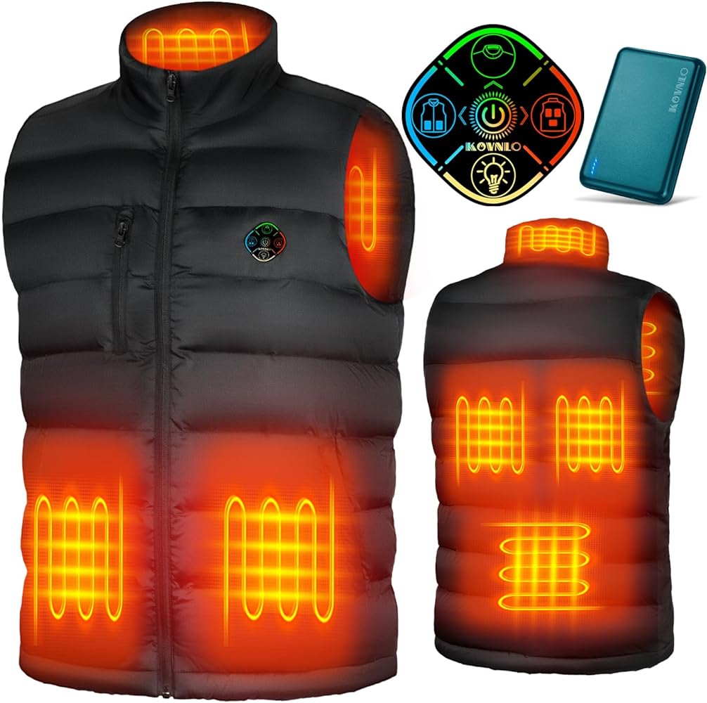 KOVNLO Heated Vest for Men With Battery Pack Included, Smart Controller with Lights-out Design, Electric Heated Jackets