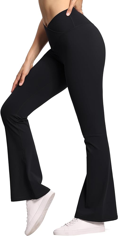 THE GYM PEOPLE Women's Crossover High Waist Flare Workout Leggings Bootcut Bell Bottom Yoga Pants with Tummy Control