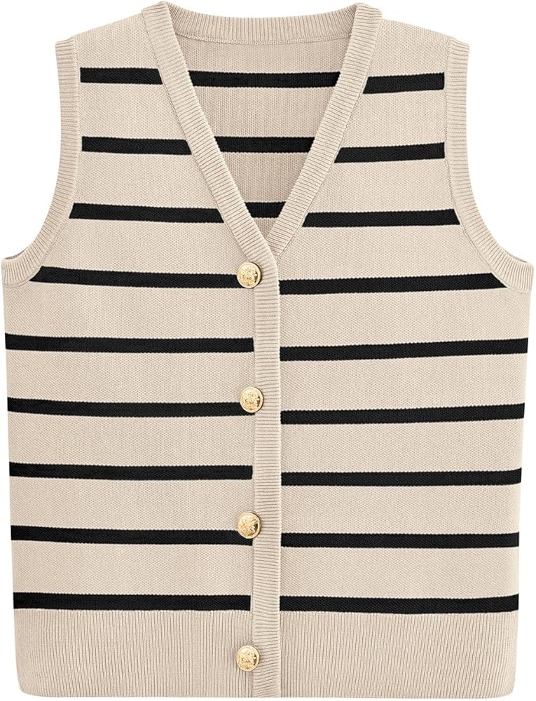 NALANISA Women's Trendy Sleeveless Knit Striped Sweater Vest Tank Tops 2024 Summer Slim Fitted Tee Shirts Blouse