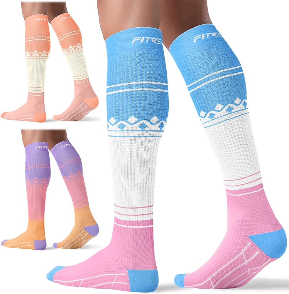 FITRELL 3 Pairs Compression Socks for Women and Men 20-30mmHg-Circulation Support Socks