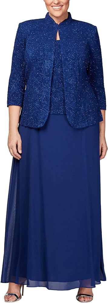 Alex Evenings Women's Long Dress with Mandarin Neckline Jacket (Regular Petite Plus)