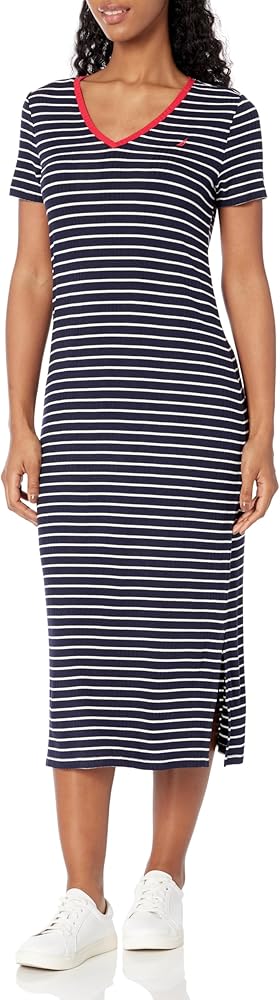 Nautica Women's Ribbed Short Sleeve V-Neck Dress