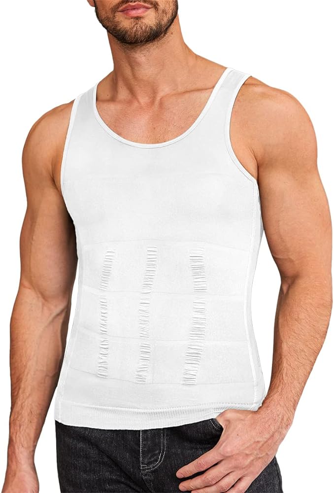 COOFANDY Men's 2 Pack Compression Shirt Slimming Body Shaper Vest Gym Workout Tank Top Sleeveless Abdomen Shapewear