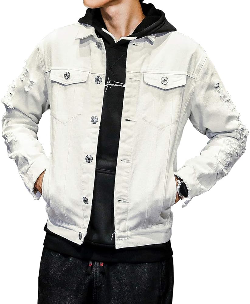 DAVID.ANN Men's Denim Jacket Slim Fit Trucker Coat