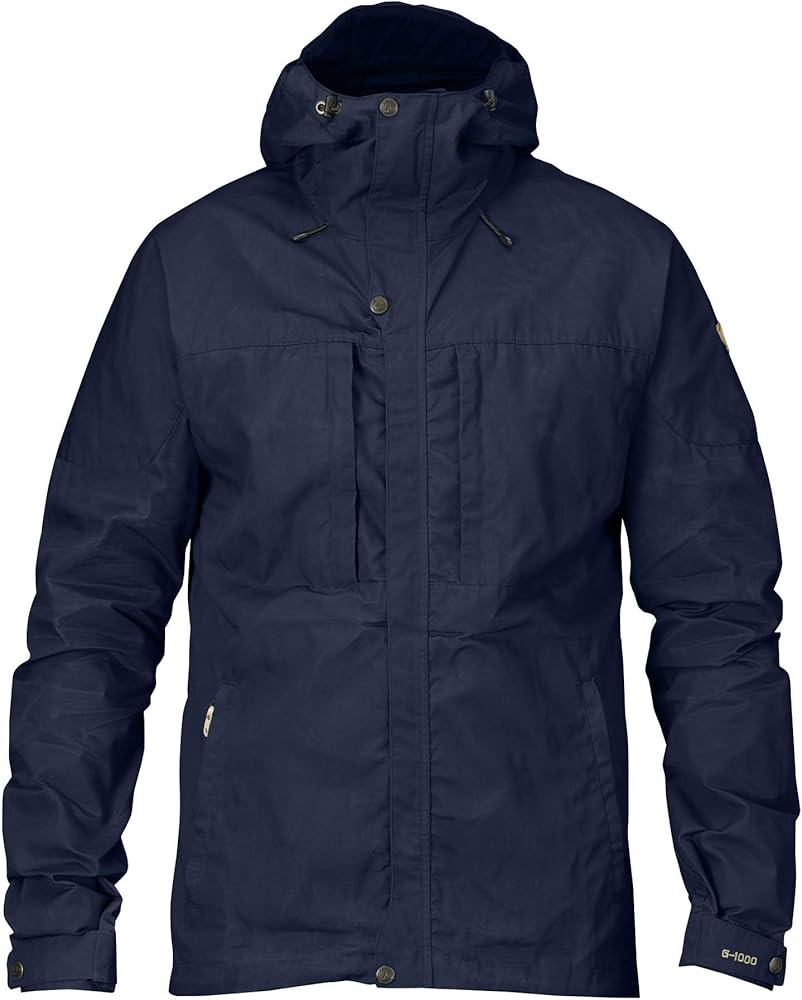 Fjällräven Skogsö Jacket Coats for Men - Leather Details, Two Chest and Two Hand Pockets, and Fixed Two Way Adjustable Hood