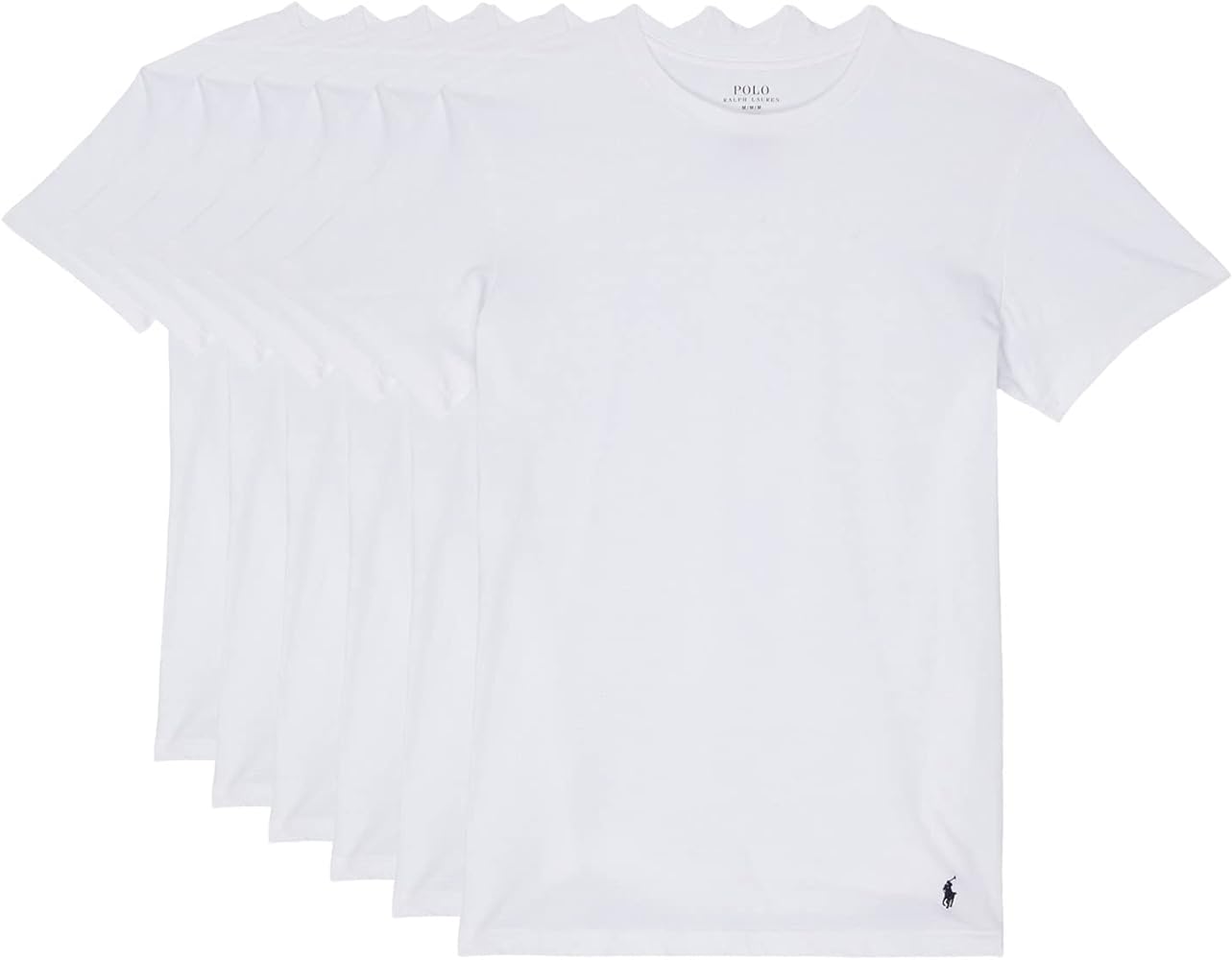 POLO RALPH LAUREN Classic Fit Crew Neck T-Shirts – Pack of 6 – 100% Cotton – Straight Hem – Short Sleeves