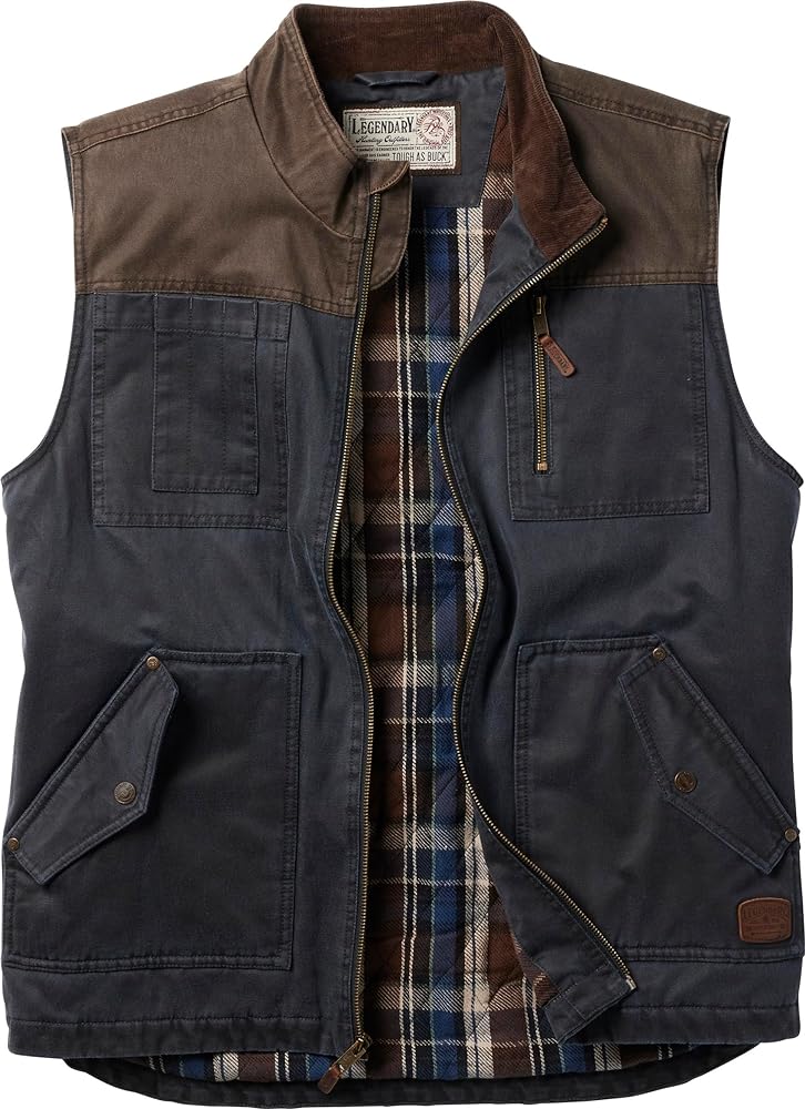 Legendary Whitetails Tough as Buck Vest for Men, Work Flannel Lined Hunting Outerwear, Casual Western Insulated Zip Up