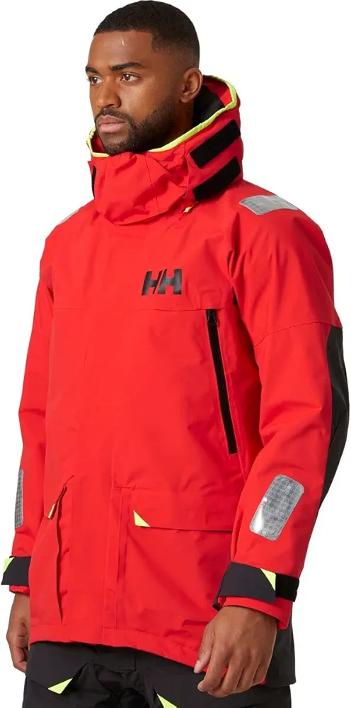 Helly-Hansen Skagen Waterproof Jackets for Men Featuring Windproof Sailing Fabric and Packable Neon Yellow Hood, ALERT RED - Large