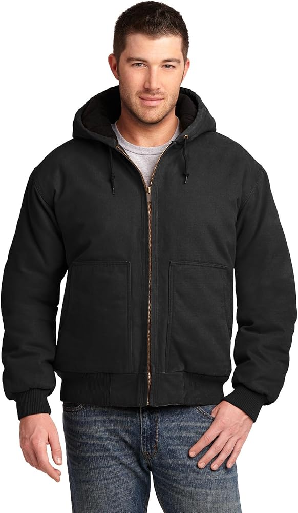 Cornerstone Mens Washed Duck Cloth Insulated Hooded Work Jacket, XL, Black