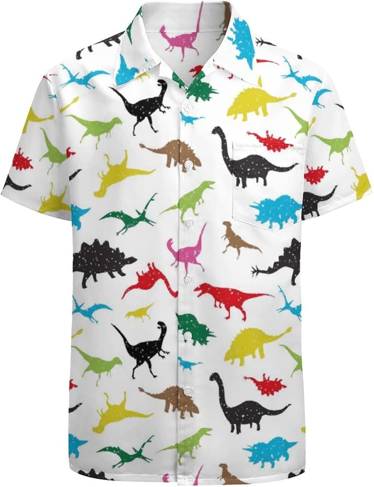 Men's Dinosaur Hawaiian Shirts Casual Button Up Short Sleeves Printed Shirt Party Outfit Funny Beach Costumes