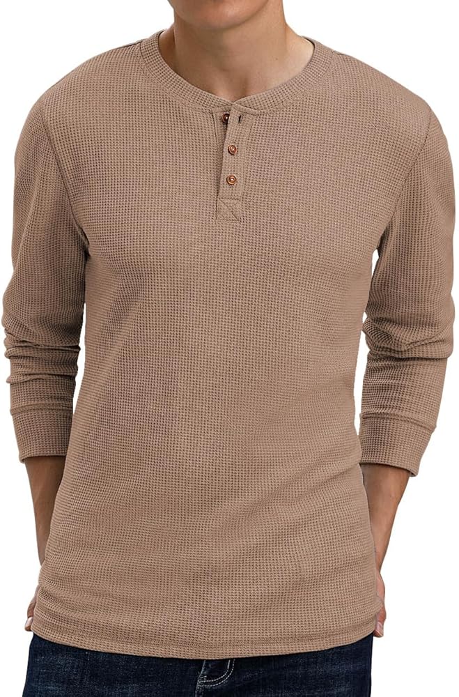 Men's Waffle Long Sleeve Shirt Henley Shirt for Men