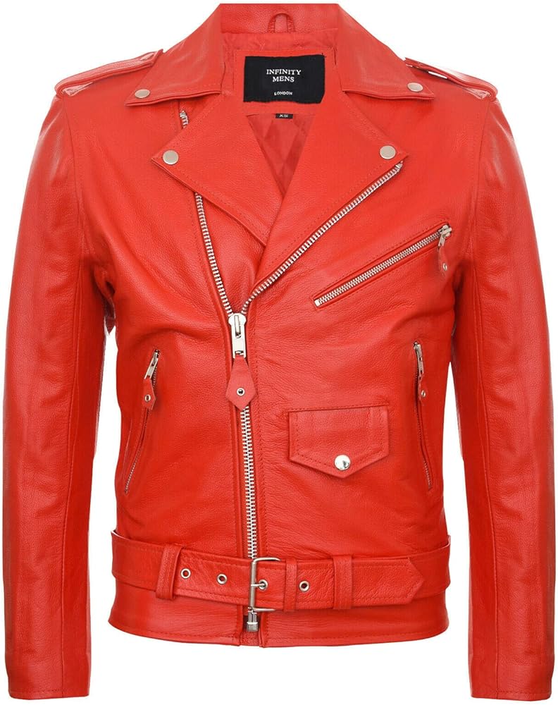 Men's Leather Brando Biker Jacket Rock Motorcycle Retro Hide Biker Jacket