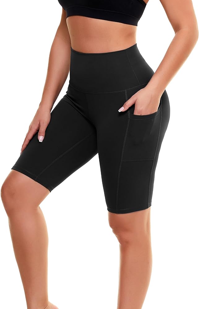 GAYHAY Biker Shorts for Women with Pockets - 8"/5"/3" Booty High Waisted Black Spandex Volleyball Short for Workout Yoga