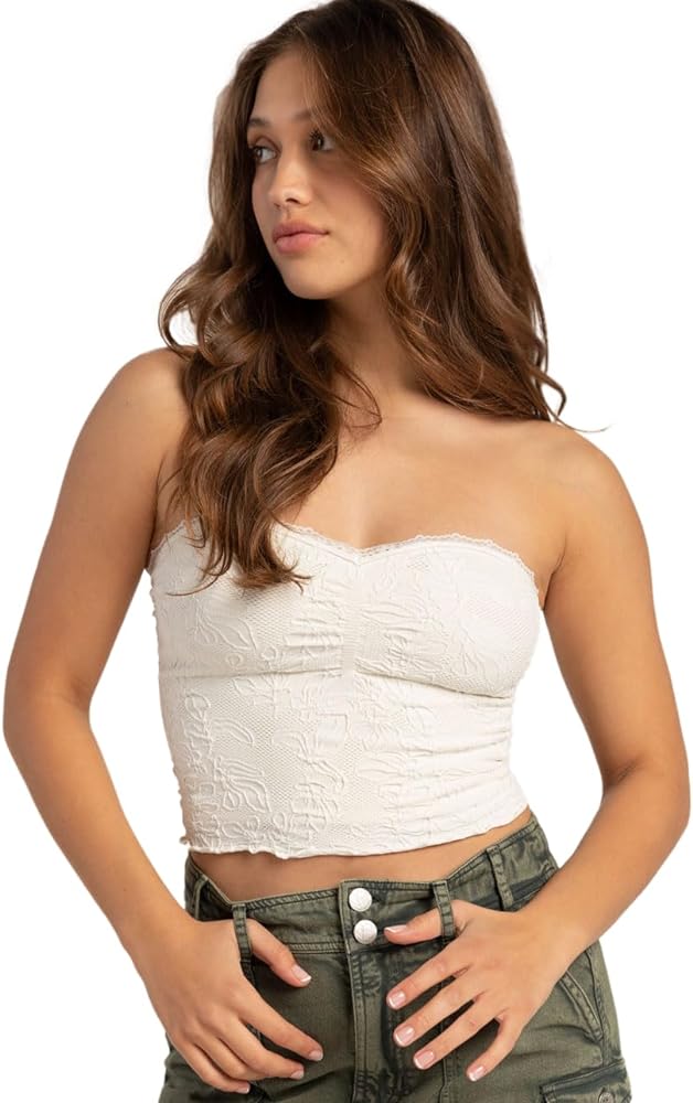 FULL TILT Seamless Lace Trim Textured Tube Top