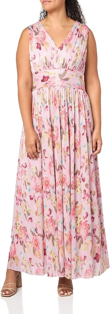 Jessica Howard Women's Plus Size Sleeveless V Neck Chiffon Ptd Long Dress