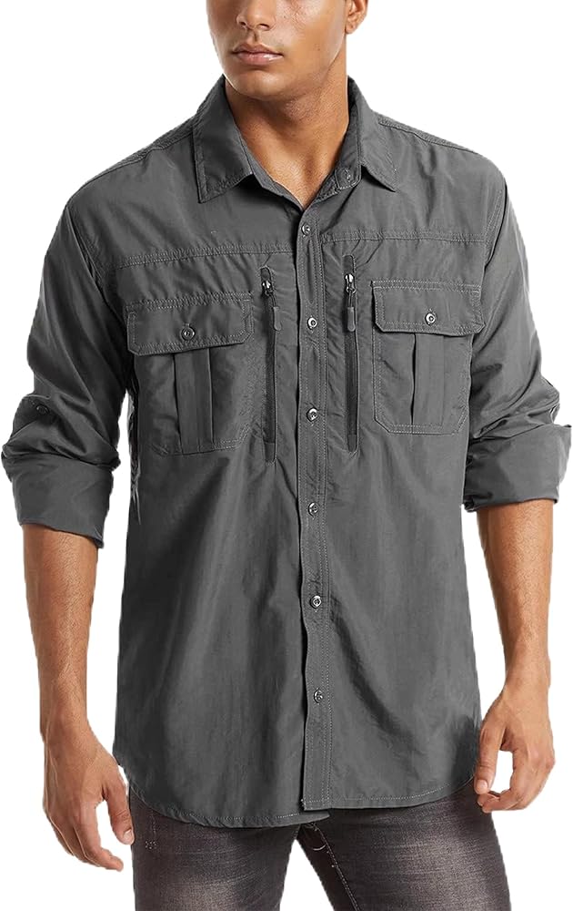 MAGCOMSEN Men's UPF 50+ Sun Protection Shirts, Button Down Long Sleeve Shirt for Hiking, Fishing, Safari