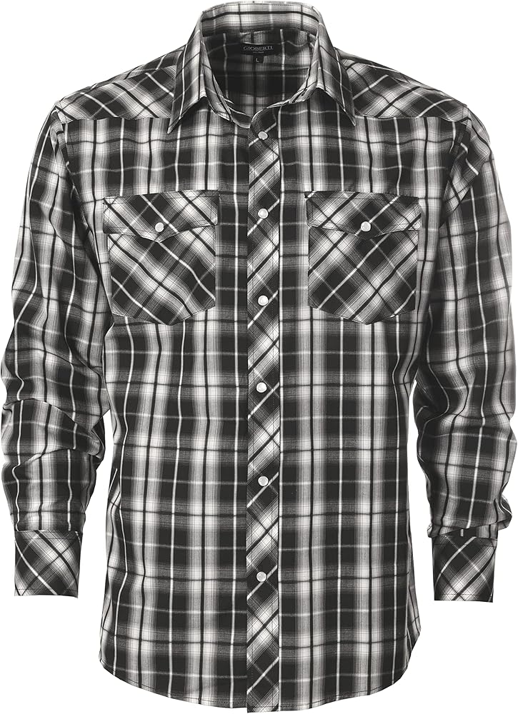 Gioberti Men's Western Plaid Long Sleeve Shirt with Pearl Snap-on