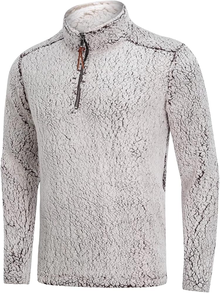 MAGCOMSEN Men's Winter 1/4 Zip Fuzzy Sherpa Pullover Sweater Ultra Soft Fleece Jacket with Pockets