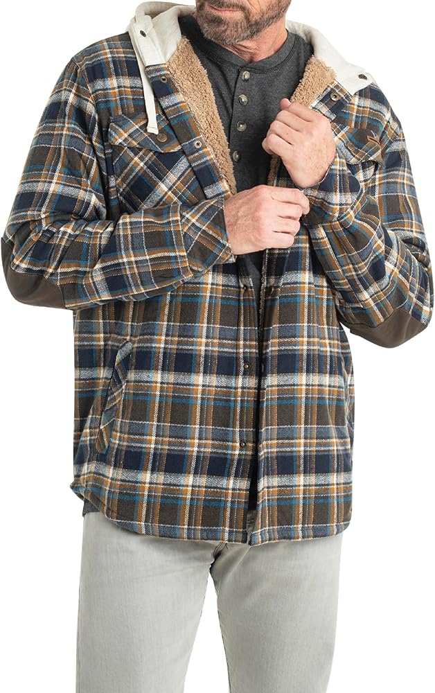 Legendary Whitetails Men's Camp Night Berber Lined Hooded Flannel Shirt Jacket