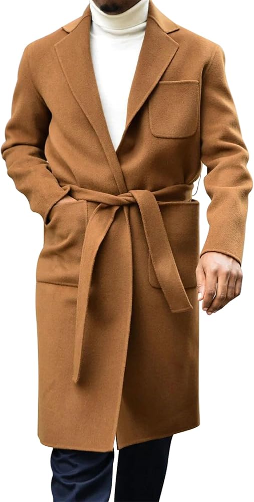 Yousify Winter Jackets for Men Casual Pea Coats Notched Lapel Collar Trench Coat S-2XL