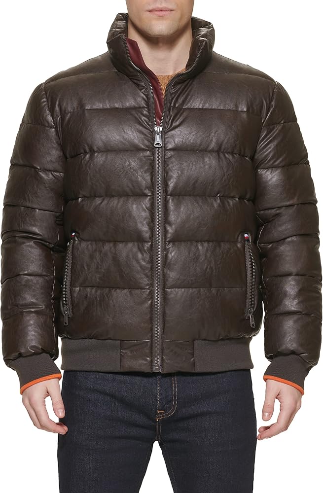 Tommy Hilfiger Men's Midweight Quilted Faux Leather Bomber