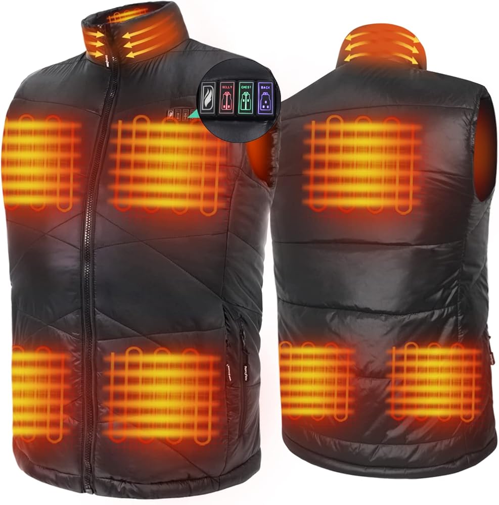 DUKUSEEK Lightweight Heated Vest, Men Rechargeable Heating Vest w/ 7.4V Battery and Hand Warmer for Hiking Camping