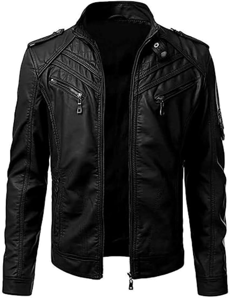 Men's Black Genuine Lambskin Leather Biker Jacket Cafe Racer Vintage Real Brown Motorcycle Jackets for Men