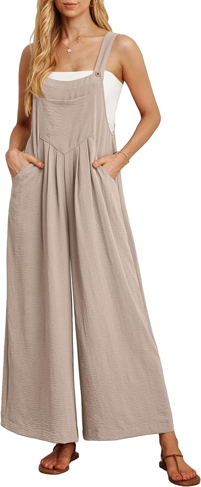 IWOLLENCE Women's Summer Jumpsuits Boho Wide Leg Overalls Casual Loose Rompers with Pockets 2024