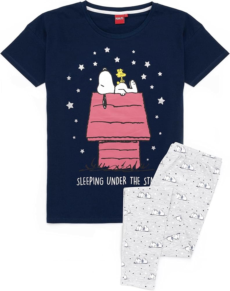 Snoopy Pyjamas Ladies Womens Top Long Or Short Bottoms Options Navy Pjs