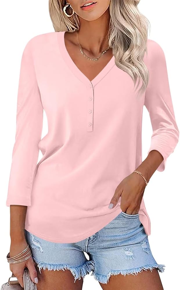 Minetom Women's V Neck 3/4 Sleeve Tops Casual Shirts Basic Summer Tees