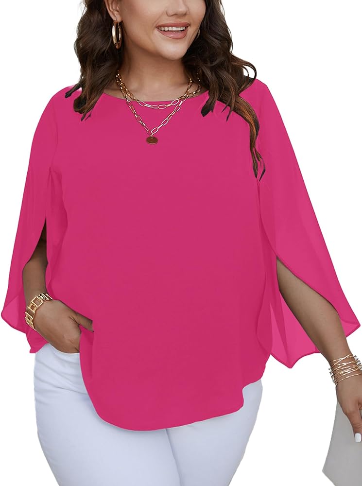 Plus Size Blouses for Women Summer Batwing Sleeve Chiffon Tunic Tops Dressy Scoop Neck Casual Loose Flowy Shirts