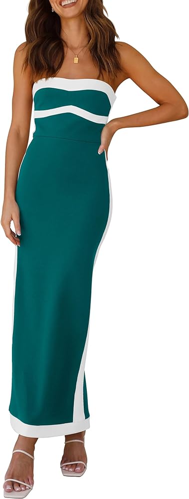 PRETTYGARDEN Women's Summer Long Bodycon Dress Sexy Strapless Back Slit Cocktail Party Tube Maxi Dresses