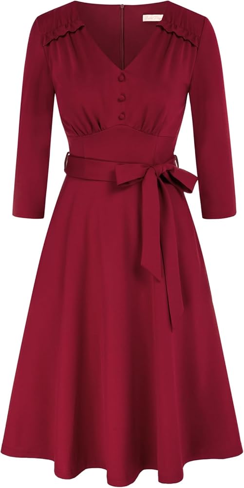 Belle Poque Women's Vintage Dress with Pockets Elegant Formal Work Dresses 3/4 Sleeve Cocktail Dress