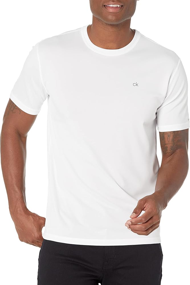 Calvin Klein Men's Standard UPF 40+ Short Sleeve Quick Dry Swim Shirt, White, Medium