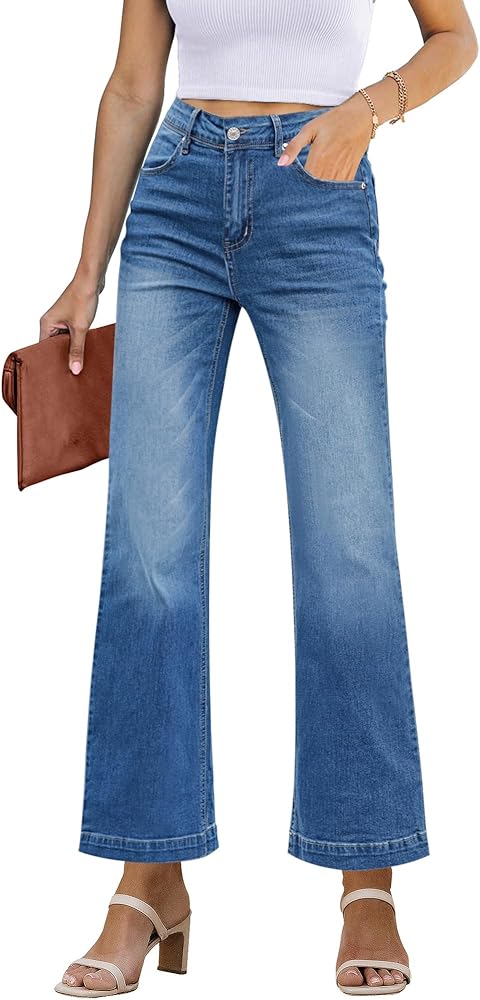 GRAPENT Womens Flare Jeans High Waisted Wide Leg Baggy Jean for Women Stretch Denim Pants