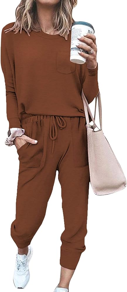 Bofell Lounge Sets for Women Two Piece Travel Outfits Sweatsuits 2 Piece Fashion 2024 Trendy Pajamas