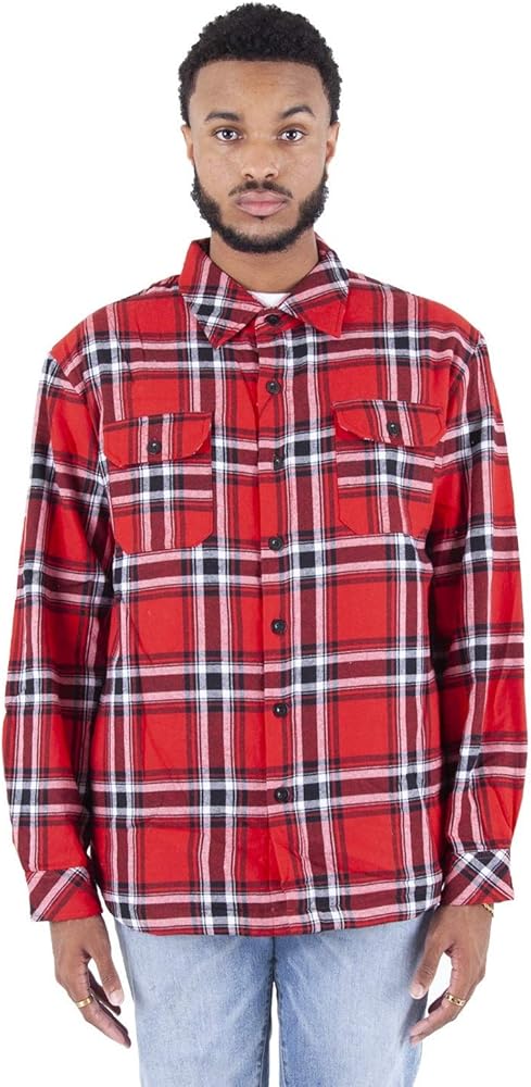 Shaka Wear Men's Plaid Shirts – Flannel Long Sleeve Casual Button Up Fleece Soft Quilted Lined Jacket Regular and Big Size